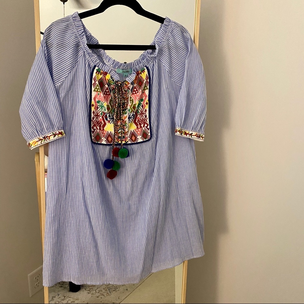 Karlie Blue Stripe Off The Shoulder Dress | M